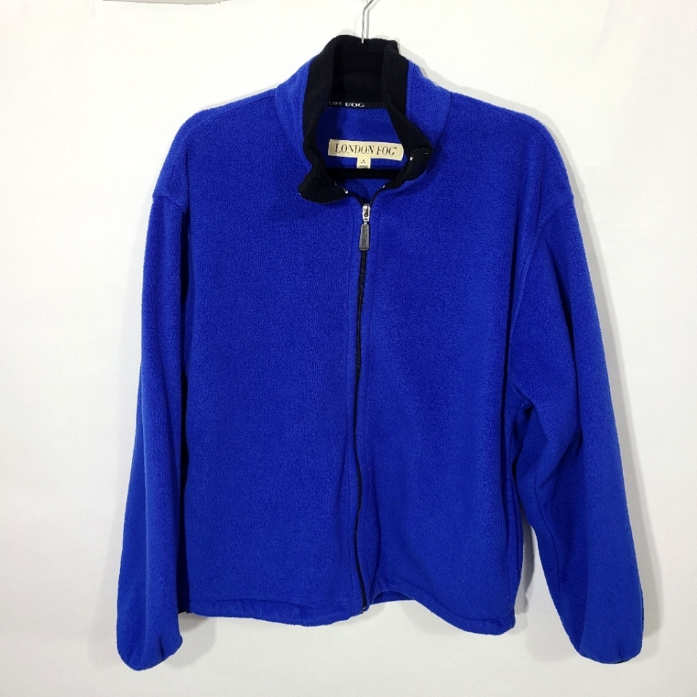 London Fog Men's Size Medium M Sweat Jacket Blue Zip Up Outside